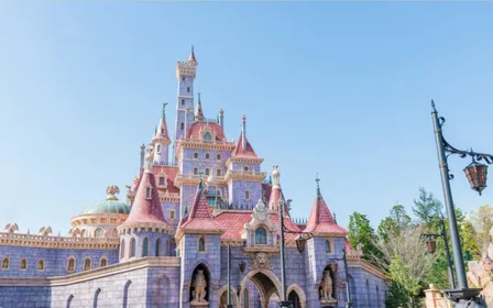 Castle at Tokyo Disneyland beneath a blue sky
