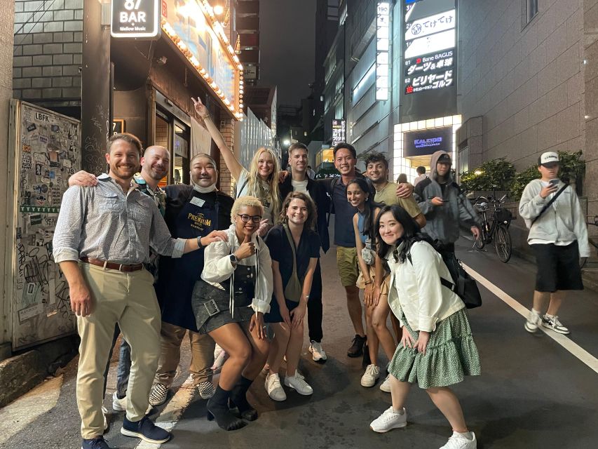 Group outside a Shibuya bar on a local izakaya crawl
