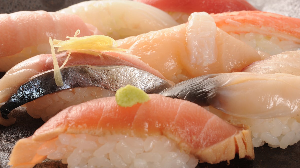 Assorted nigiri sushi from Standing Sushi Bar Nemuro Hanamaru